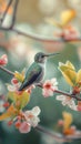 AI creates an image of a humming bird flying to drink nectar from a beautiful flower.