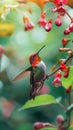 AI creates an image of a humming bird flying to drink nectar from a beautiful flower.