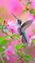 AI creates an image of a humming bird flying to drink nectar from a beautiful flower.