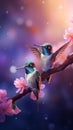 AI creates an image of a humming bird flying to drink nectar from a beautiful flower.