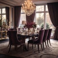 AI creates an image of the interior design of a dining room Royalty Free Stock Photo