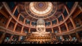 AI creates an image of many monks gathering at a temple