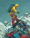 AI creates image of a mountain climber climbing a snowy mountain