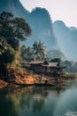 AI creates images, Asian rural houses, folk ways, local houses Backcountry, faraway, wilderness.