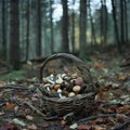 AI creates images of basket with foraged mushrooms and veggies