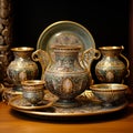 AI creates images of beautiful and ornate thai Benjarong pottery sets Royalty Free Stock Photo