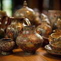 AI creates images of beautiful and ornate thai Benjarong pottery sets Royalty Free Stock Photo