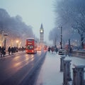 AI creates images, Big Ben, Westminster Bridge and red double decker bus in London, Royalty Free Stock Photo