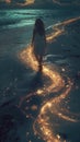 AI creates images of bioluminescent water touch my feet Royalty Free Stock Photo