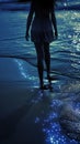 AI creates images of bioluminescent water touch my feet Royalty Free Stock Photo