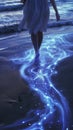 AI creates images of bioluminescent water touch my feet Royalty Free Stock Photo