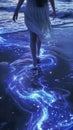 AI creates images of bioluminescent water touch my feet Royalty Free Stock Photo