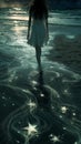 AI creates images of bioluminescent water touch my feet Royalty Free Stock Photo