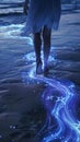 AI creates images of bioluminescent water touch my feet Royalty Free Stock Photo