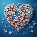 AI creates images of a blue background, there is a red heart-shaped pattern, Royalty Free Stock Photo