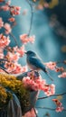 AI creates images of A bluebird perched on a pink cherry blossom tree.