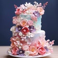 AI creates images Cake decorated with beautiful flower designs