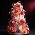 AI creates images Cake decorated with beautiful flower designs,