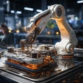 AI creates images, Car Factory 3D Automated Robot Arm Assembly Line Manufacturing Advanced Royalty Free Stock Photo