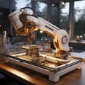 AI creates images, Car Factory 3D Automated Robot Arm Assembly Line Manufacturing Advanced Royalty Free Stock Photo