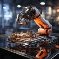 AI creates images, Car Factory 3D Automated Robot Arm Assembly Line Manufacturing Advanced Royalty Free Stock Photo