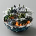 AI creates images of A earth model in the wok, fire under the wok, Royalty Free Stock Photo