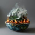 AI creates images of A earth model in the wok, fire under the wok, Royalty Free Stock Photo