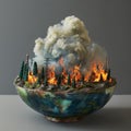 AI creates images of A earth model in the wok, fire under the wok,