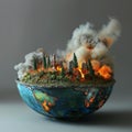 AI creates images of A earth model in the wok, fire under the wok,