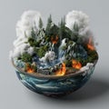 AI creates images of A earth model in the wok, fire under the wok, Royalty Free Stock Photo