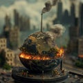 AI creates images of A earth model in the wok, fire under the wok,