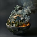 AI creates images of A earth model in the wok, fire under the wok,