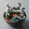 AI creates images of A earth model in the wok, fire under the wok,