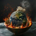 AI creates images of A earth model in the wok, fire under the wok,