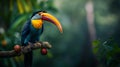 AI creates images of A Great hornbill,Rhinoceros hornbill ,Buceros bicornis is hornbill perches on a branch in a dense forest,