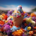 AI creates images, ice cream, colorful desserts.