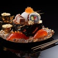AI creates images, Japanese food, raw fish sushi Royalty Free Stock Photo