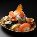 AI creates images, Japanese food, raw fish sushi Royalty Free Stock Photo