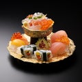 AI creates images, Japanese food, raw fish sushi Royalty Free Stock Photo