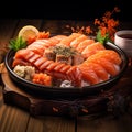 AI creates images, Japanese food, raw fish sushi,Sushi roll Royalty Free Stock Photo