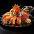 AI creates images, Japanese food, raw fish sushi,Sushi roll Royalty Free Stock Photo