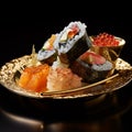 AI creates images, Japanese food, raw fish sushi,Sushi roll Royalty Free Stock Photo