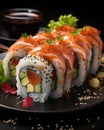 AI creates images, Japanese food, raw fish sushi,Sushi roll