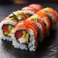 AI creates images, Japanese food, raw fish sushi Royalty Free Stock Photo