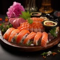 AI creates images japanese sushi food,Assorted nigiri and maki big set on slate. A variety of Japanese sushi Royalty Free Stock Photo