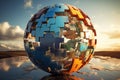 AI creates images, jigsaw puzzles of the globe Technology concept that combines old and new eras.