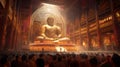 AI creates images of large numbers of monks gathering at a temple