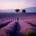 AI creates images of lavender fields Provence photography at dawn style Cartier Bresson Royalty Free Stock Photo