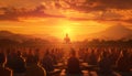 AI creates images, Makha Bucha Day That is, it is the day when the Lord Buddha preached. Royalty Free Stock Photo