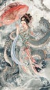 AI creates images of An oil painting Chinese or Japanese woman Royalty Free Stock Photo